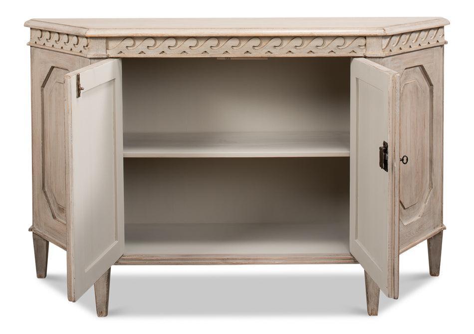 Stone Grey Wrenn Wood Carved Credenza - Belle Escape