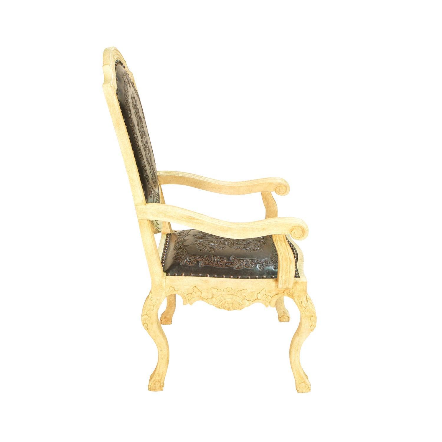 Tooled Leather Provincial Dining Chair - Belle Escape