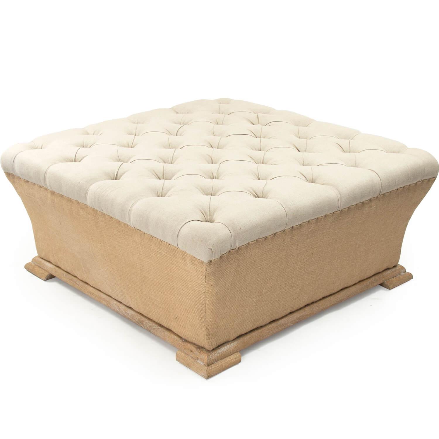 Tufted Burlap Coffee Table Ottoman - Belle Escape