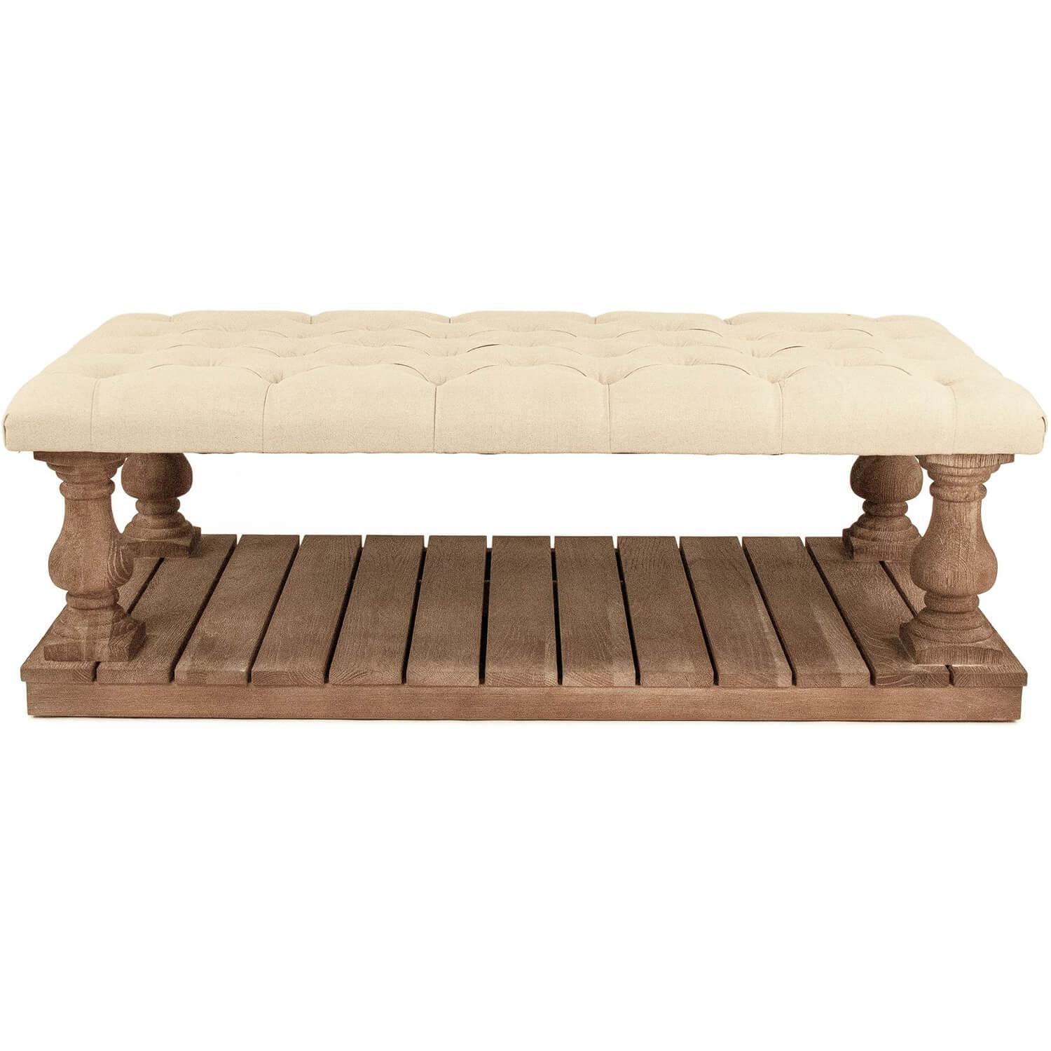 Tufted Ottoman Oak Wood Coffee Table - Belle Escape