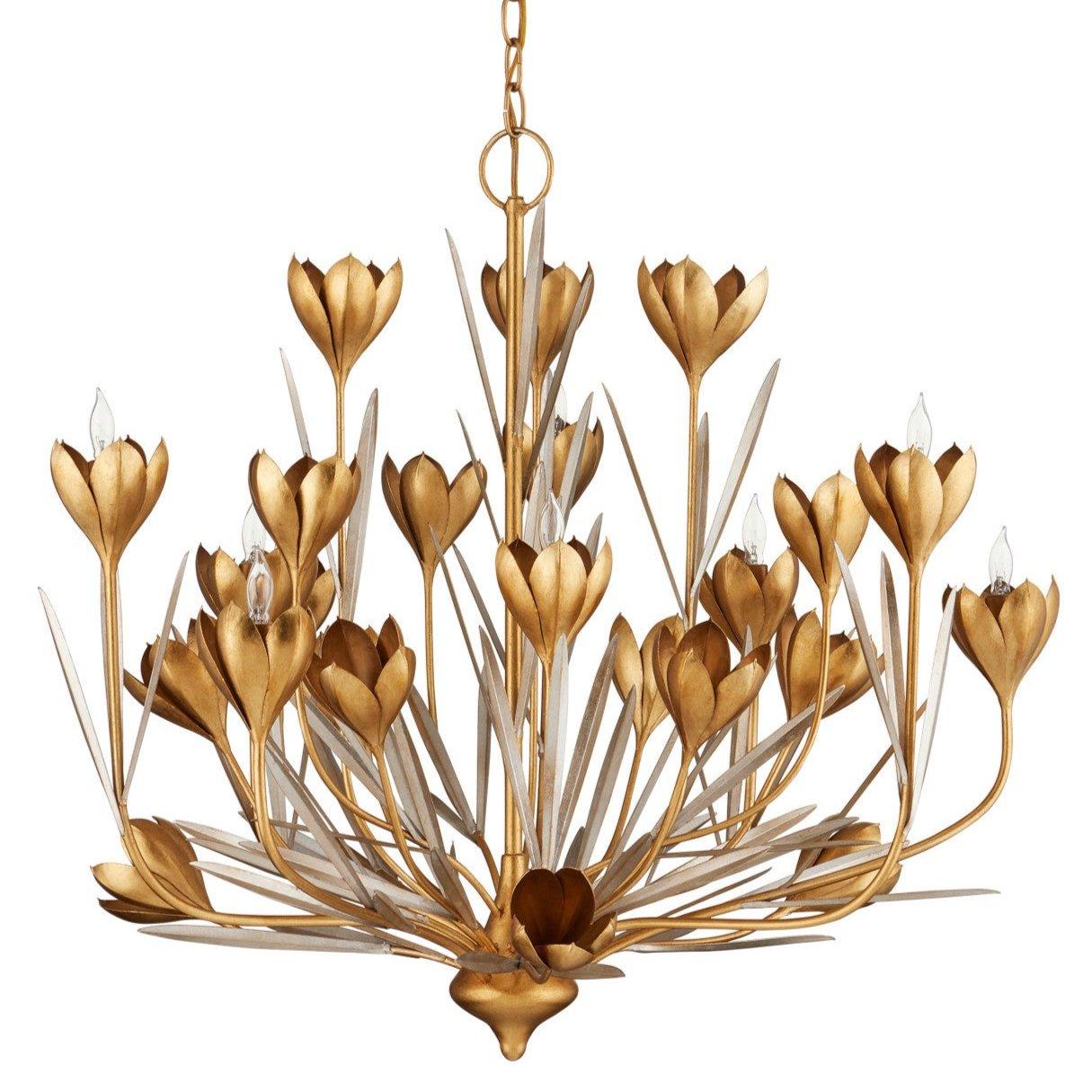 Crocus Flowers 9-Lights Gold Chandelier