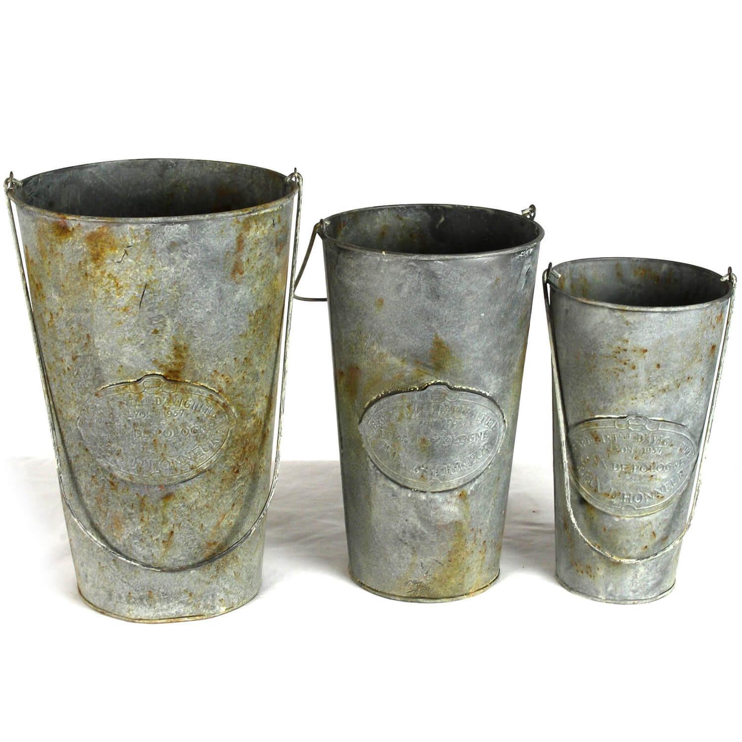 Vintage Style French Metal Bucket Set of 3 - Belle Escape