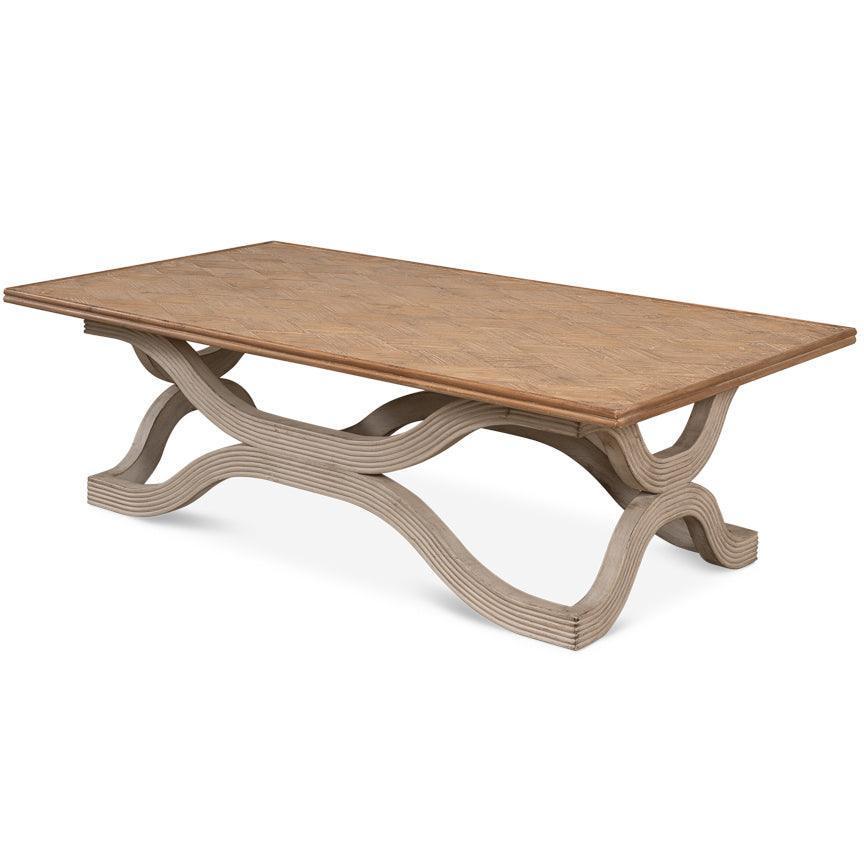 Wavy Base Wood Top Coffee Table - Belle Escape