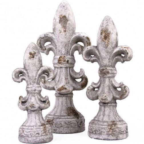 Weathered Stoneware Fleur-De-Lis Sculptures - Belle Escape