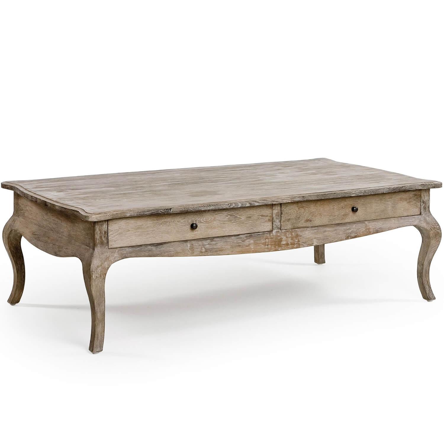 Weathered Wood French Coffee Table with Drawers - Belle Escape