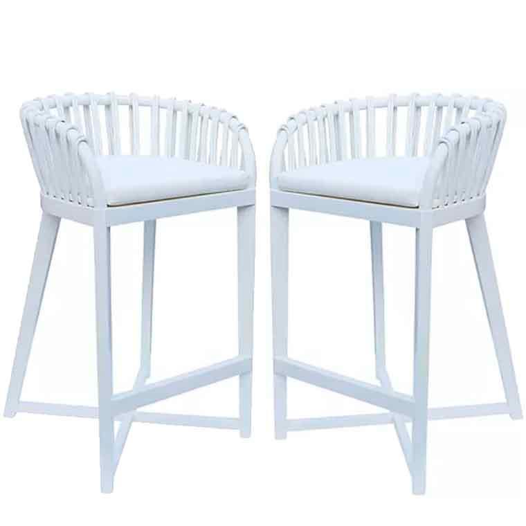 White Binah Teak Counter Stools - Belle Escape