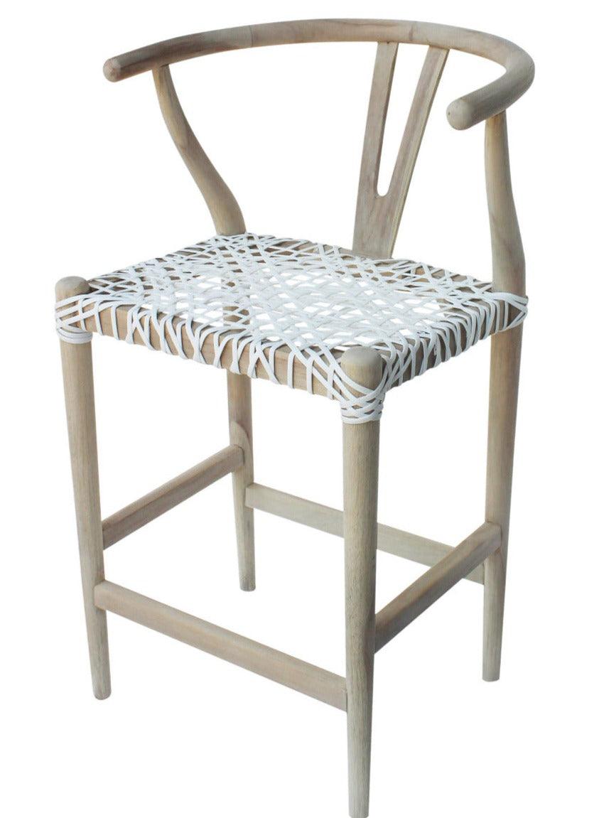 White Boho Woven Counter Stool - Belle Escape
