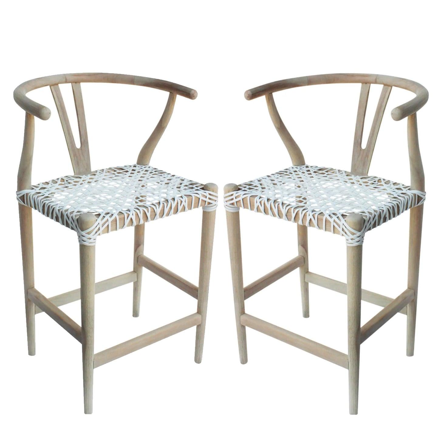 White Boho Woven Counter Stool - Belle Escape
