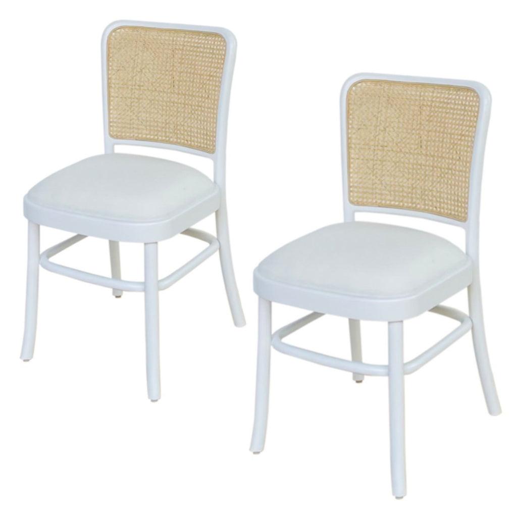 White Cane Back Side Dining Chairs - Belle Escape
