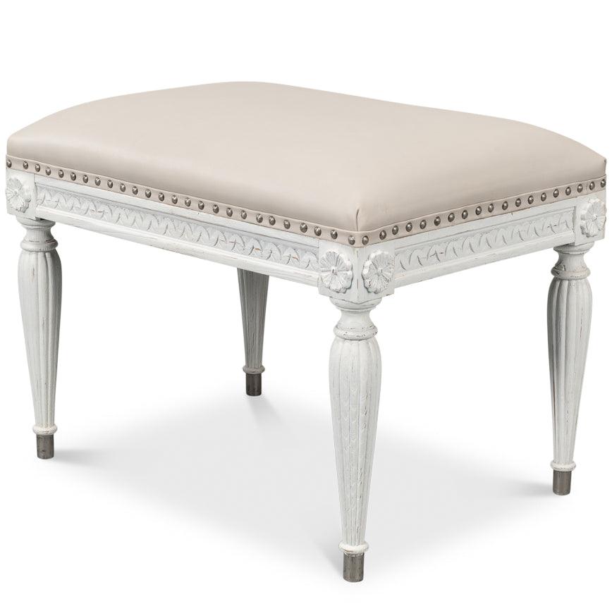 White French Leather Top Ottoman - Belle Escape