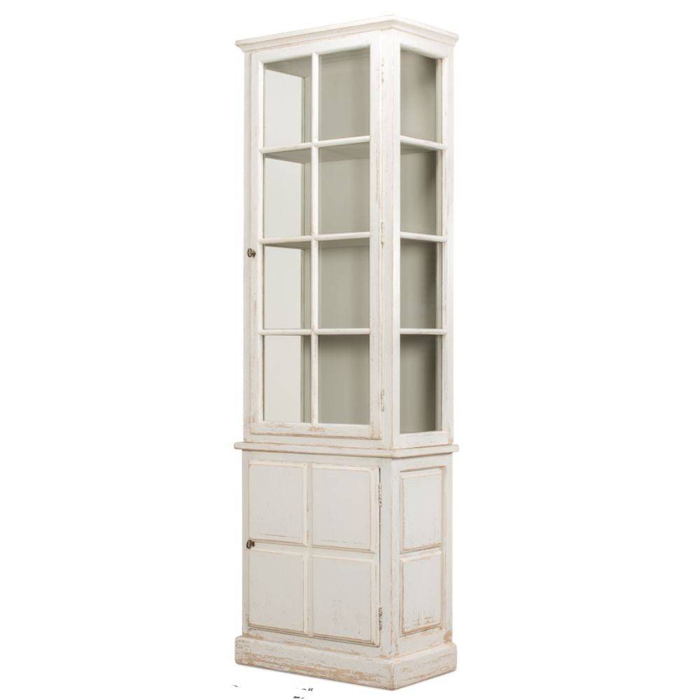 Distressed White Cottage Display Cabinet
