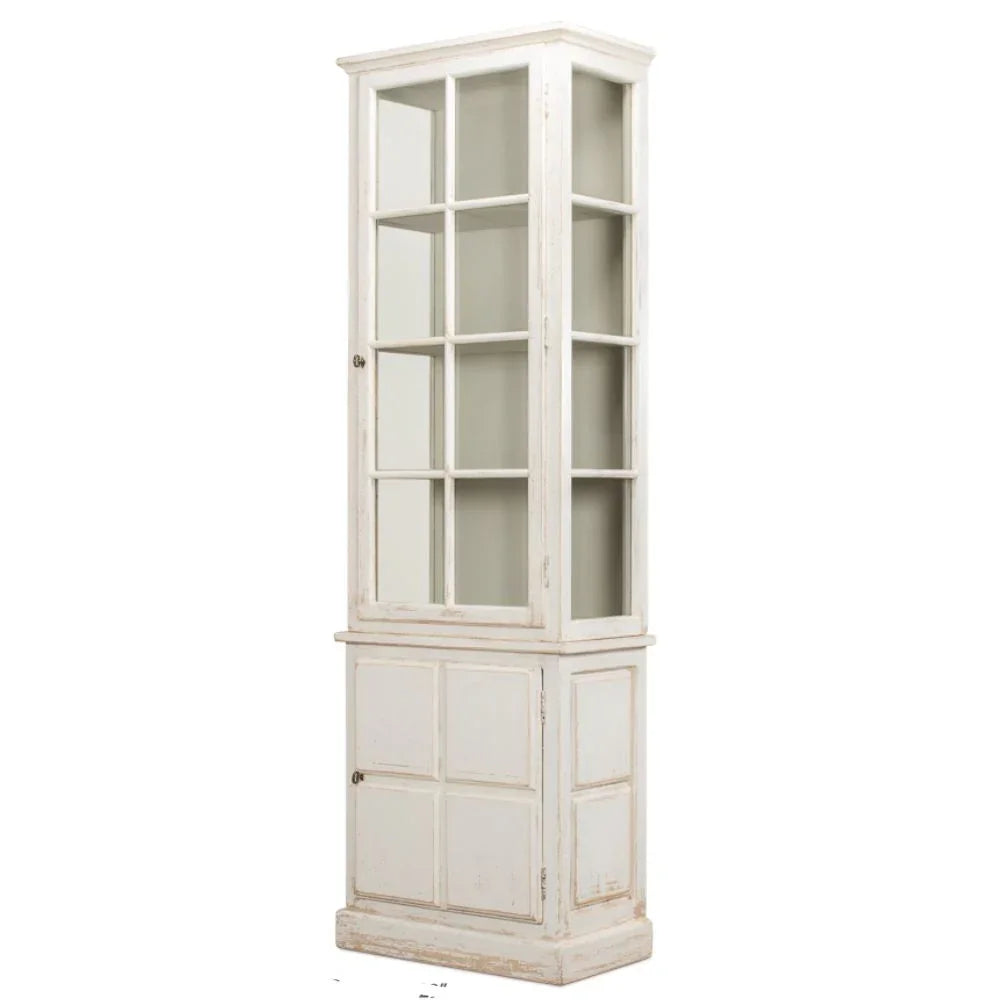Distressed White Cottage Display Cabinet