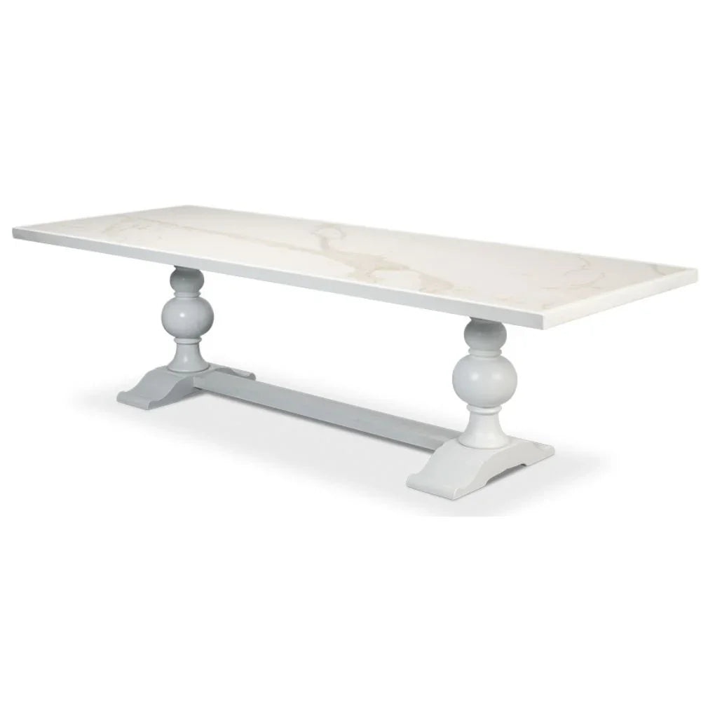 White Zephyr Ceramic Top Farmhouse Dining Table