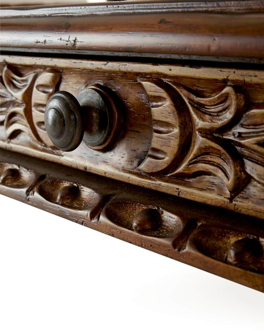 Ornate Wood Stained Table with Drawers