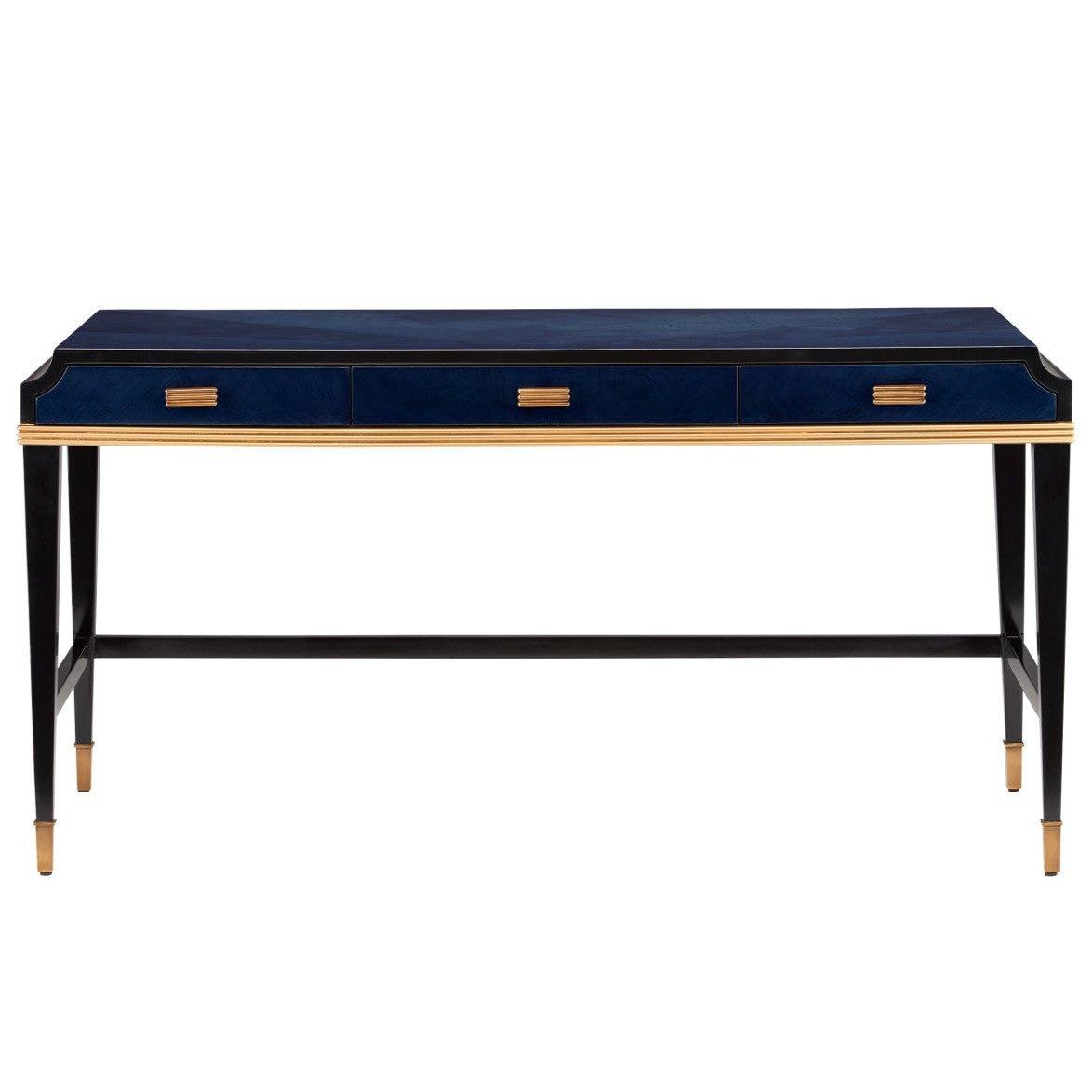 Mahogany Veneer Navy Blue Writing Desk