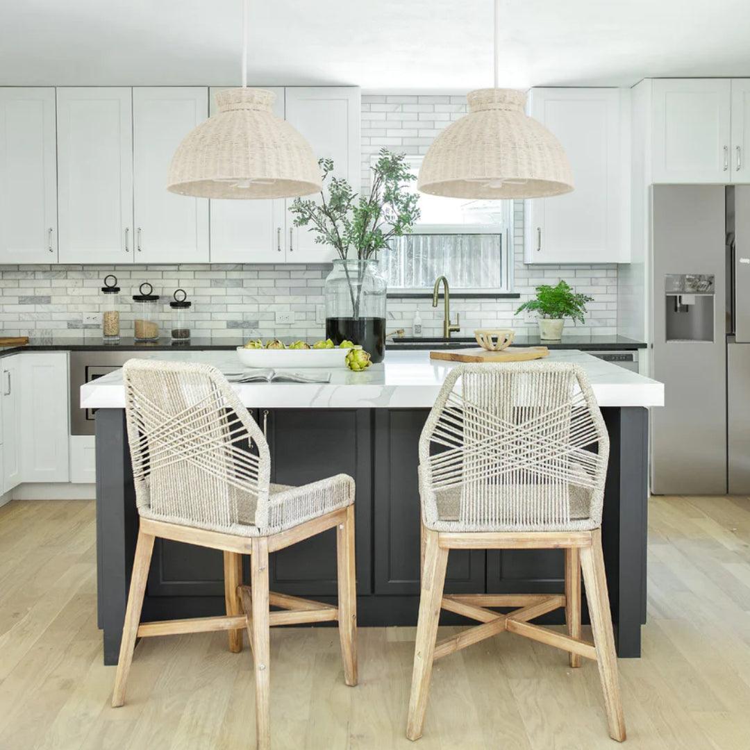 White Woven Jute Dome Pendant