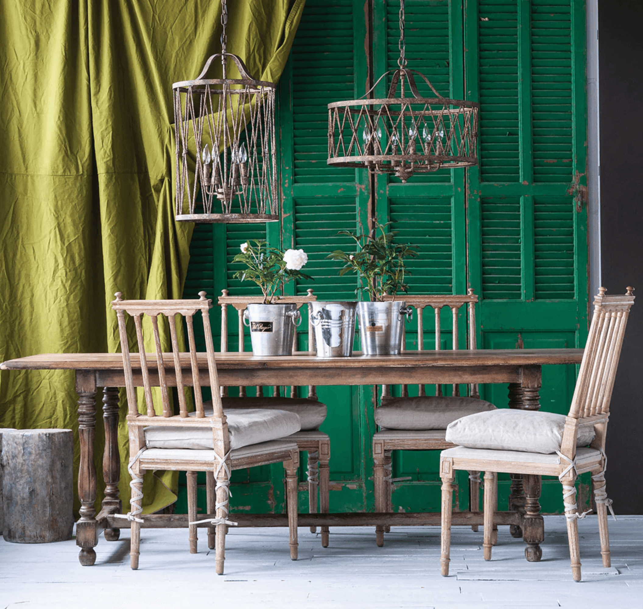 Wooden Plank Top Farm Table - Belle Escape
