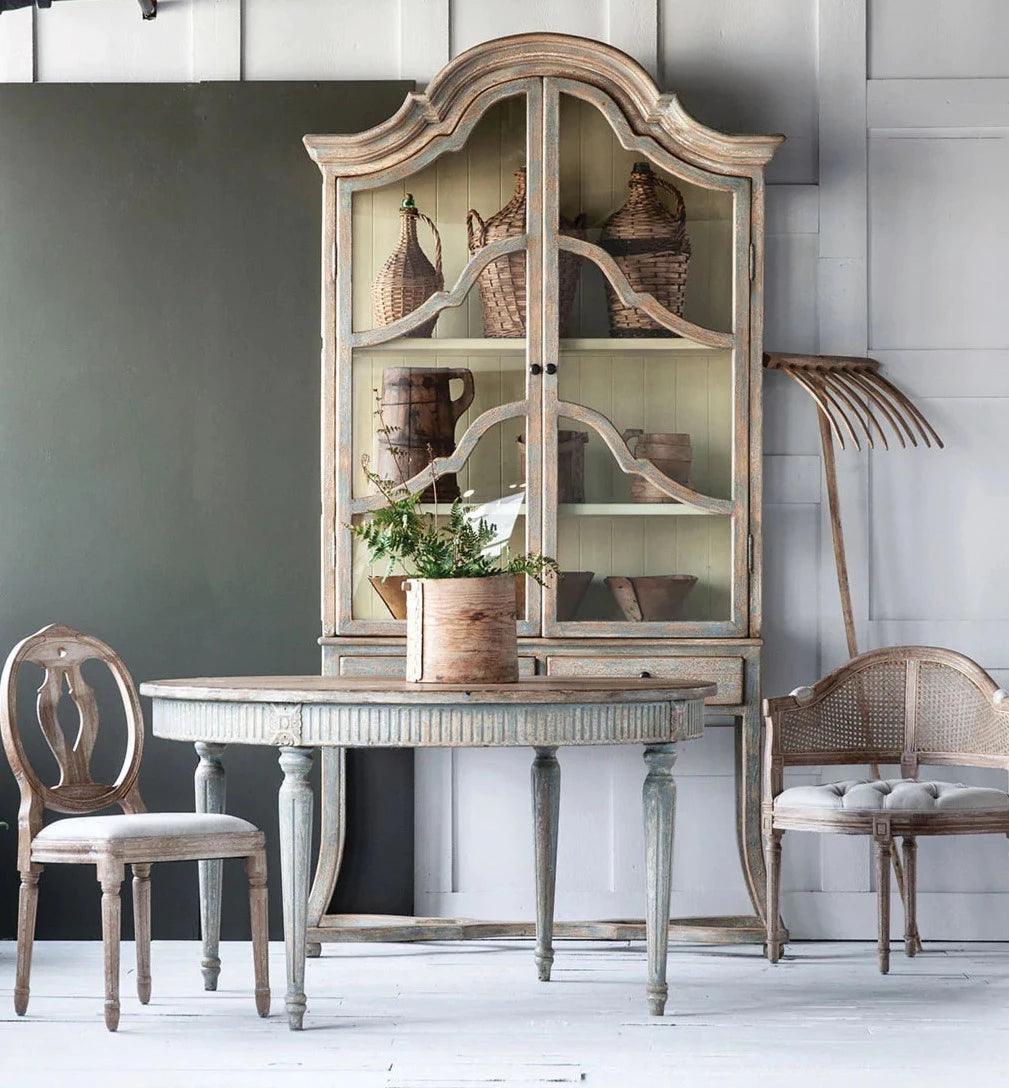 Round French Blue Cassis Dining Table - Belle Escape