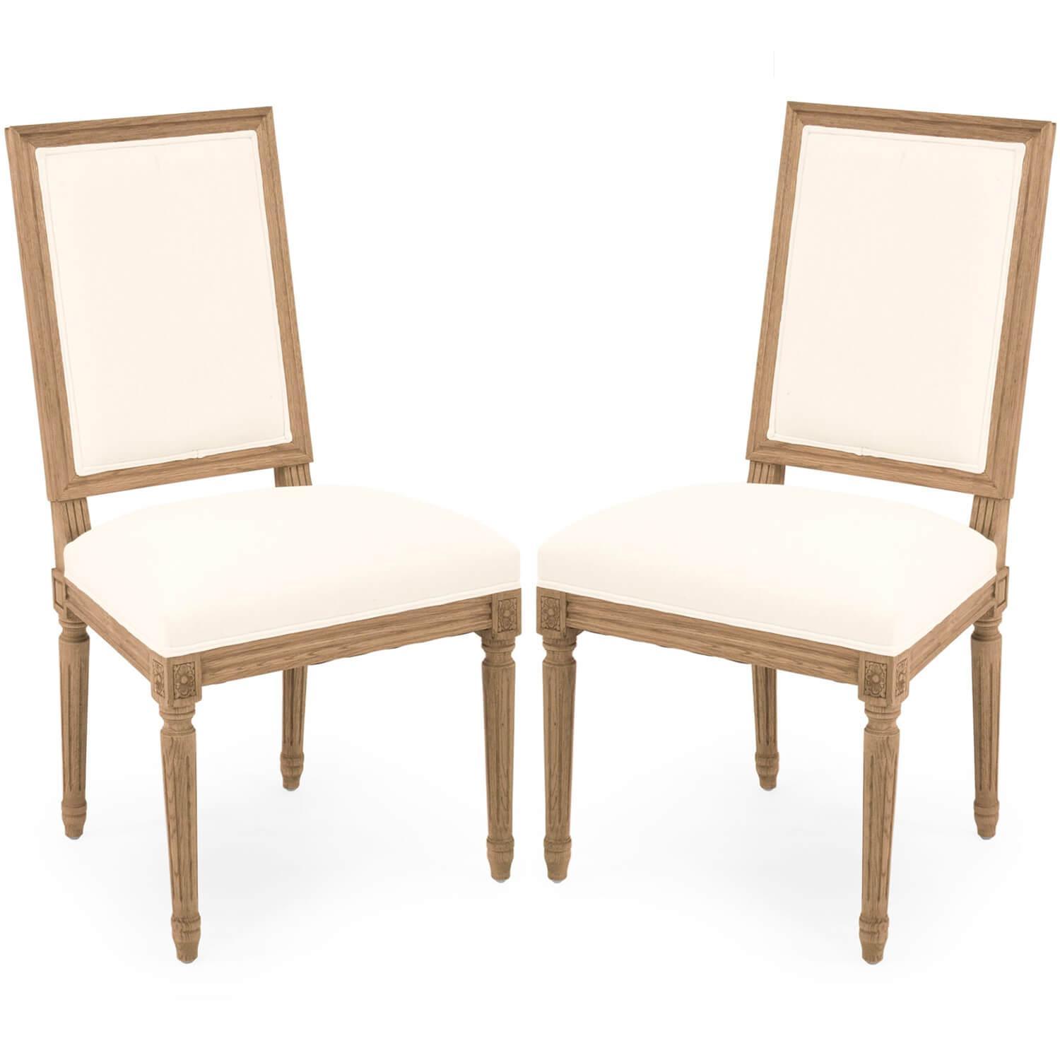 White Louis Square Back Side Chairs - Pair - Belle Escape
