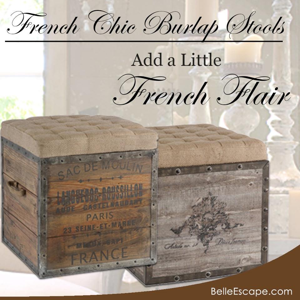 French Burlap Stools - Belle Escape