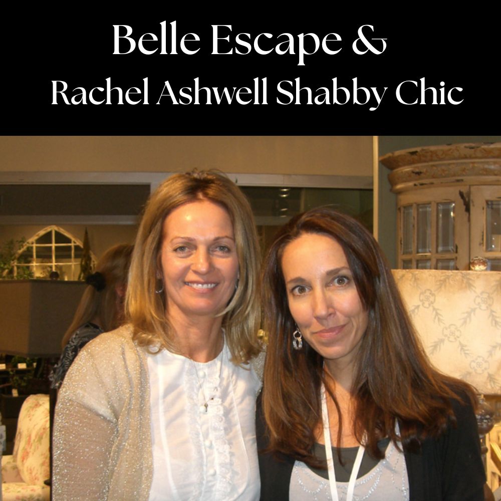 Two women smiling in shabby chic furniture showroom with vintage decor