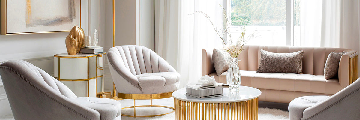 Contemporary Glam Furniture | Gold & White Chic Chandeliers & Tables