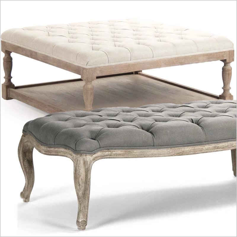 French Tufted Ottoman Coffee Tables - Belle Escape
