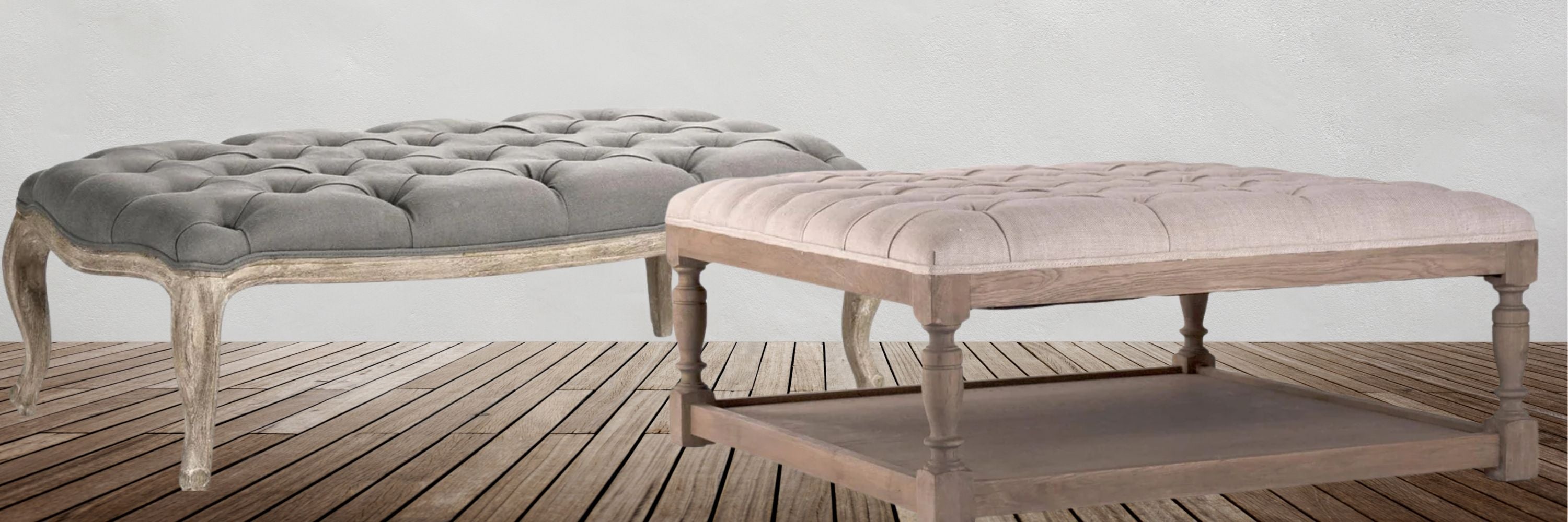 French Tufted Ottoman Coffee Tables - Belle Escape