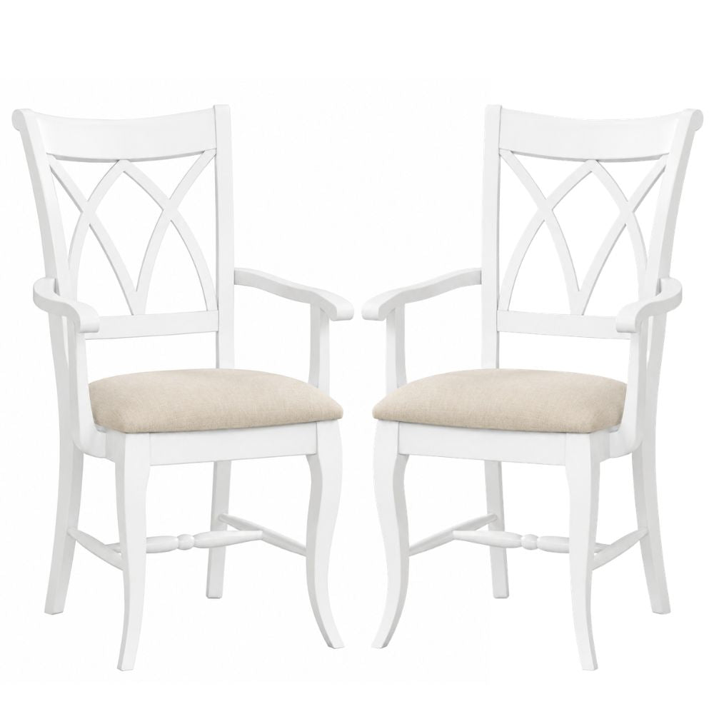 Upholstered Lattice Back Solid Wood Dining Arm Chair