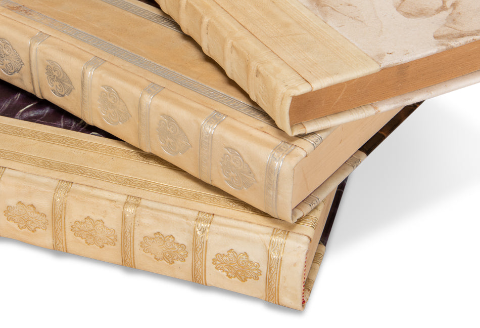 Hand-Bound Ivory Decorative Books, Set of 12