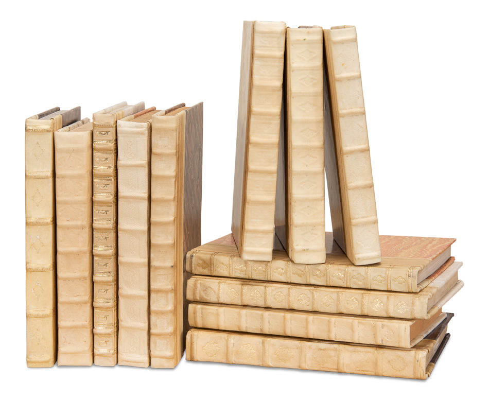 Hand-Bound Ivory Decorative Books, Set of 12