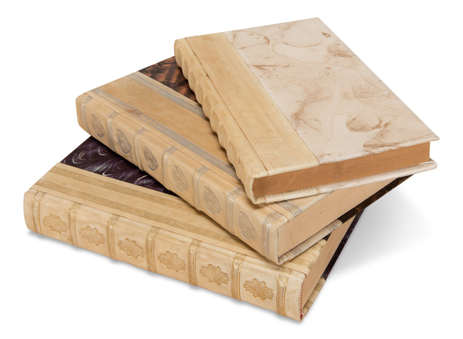 Hand-Bound Ivory Decorative Books, Set of 12