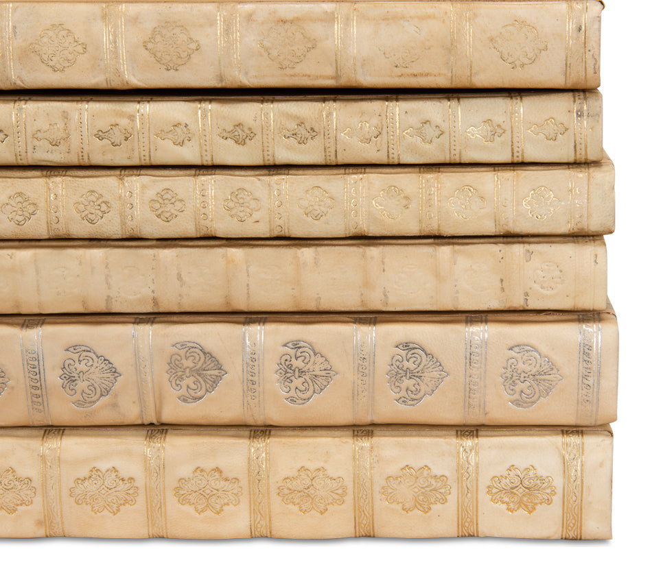 Hand-Bound Ivory Decorative Books, Set of 12