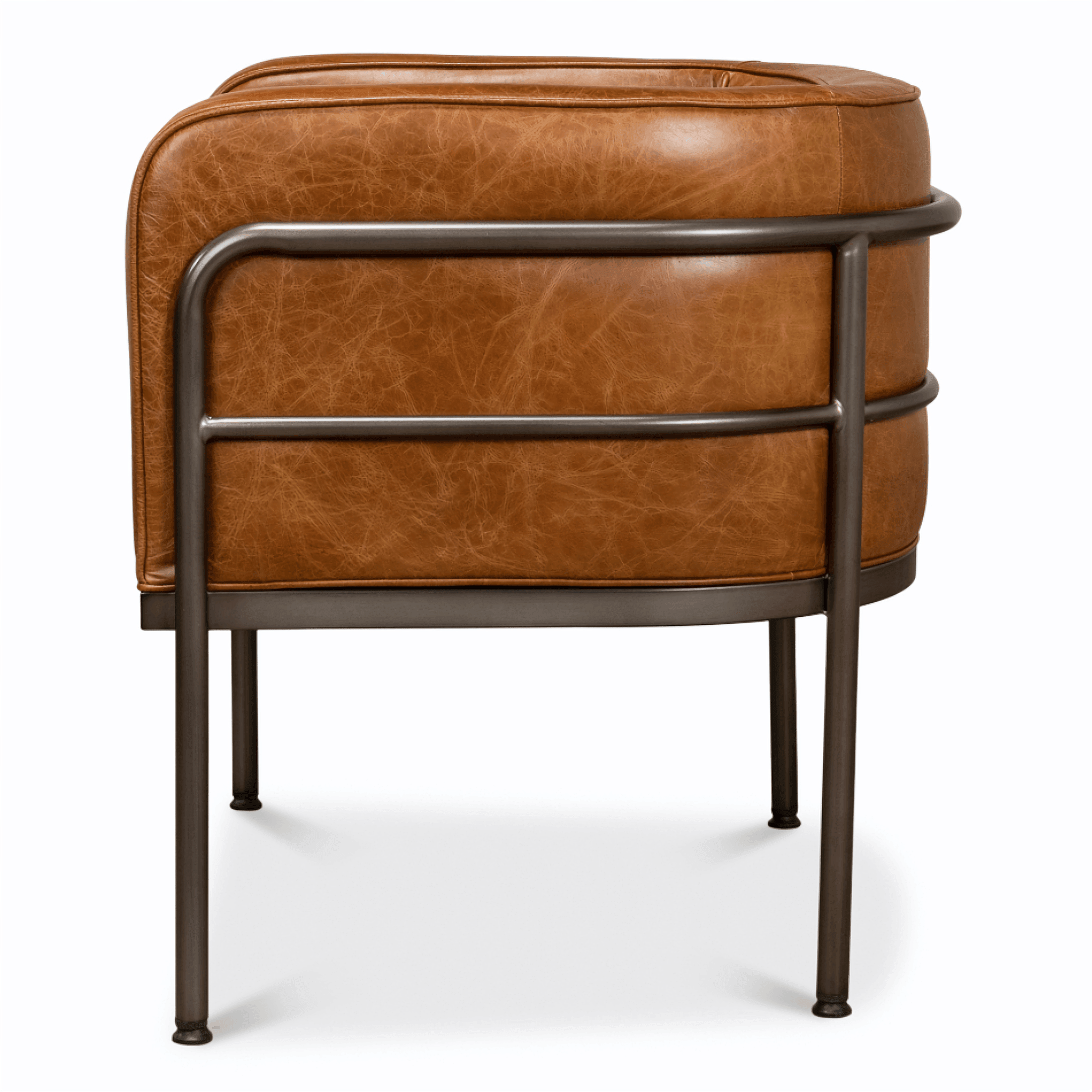 Brown Leather Industrial Pipe Accent Chair