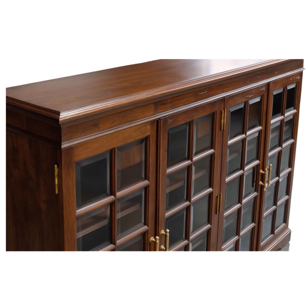 French Country Paned Glass Door Walnut Buffet