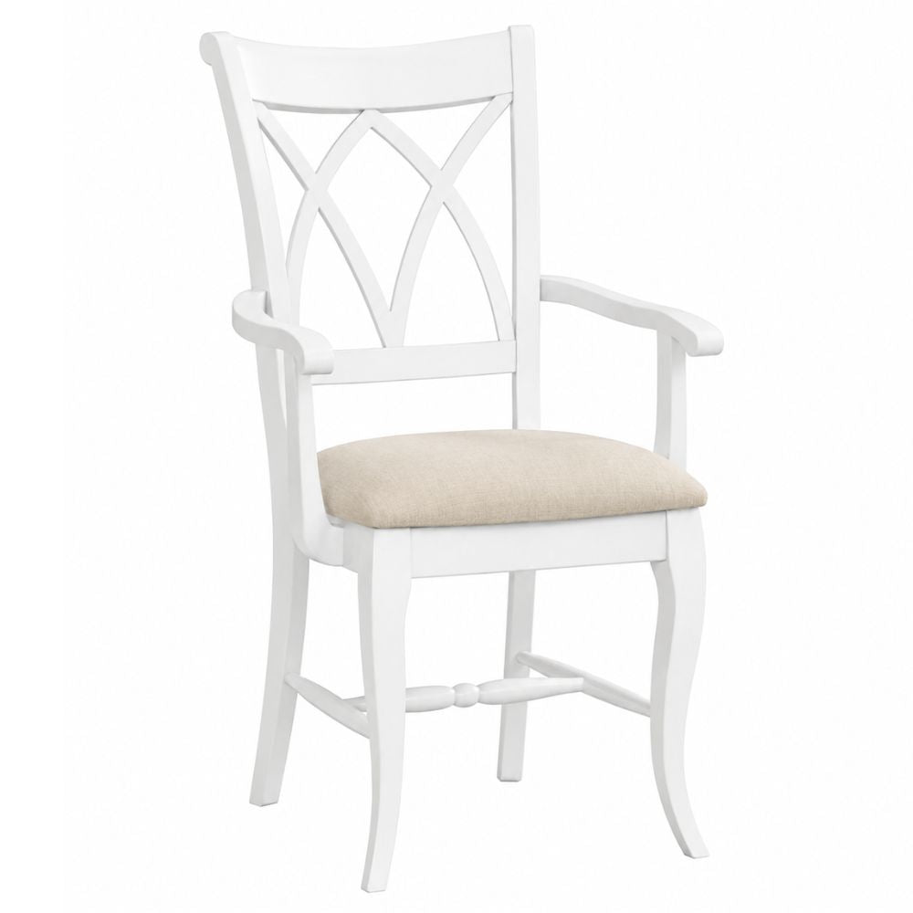 Upholstered Lattice Back Solid Wood Dining Arm Chair