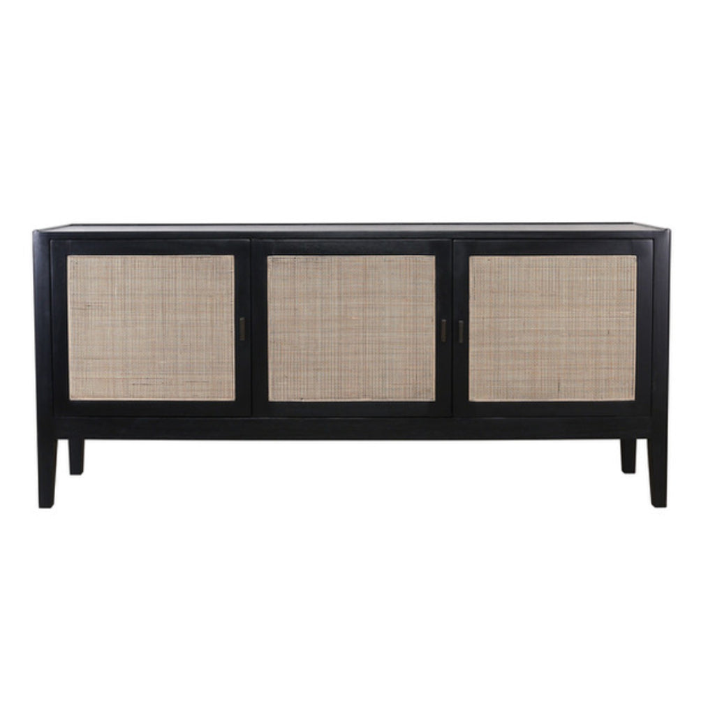Black Bayur Wood Credenza with Natural Cane Inserts