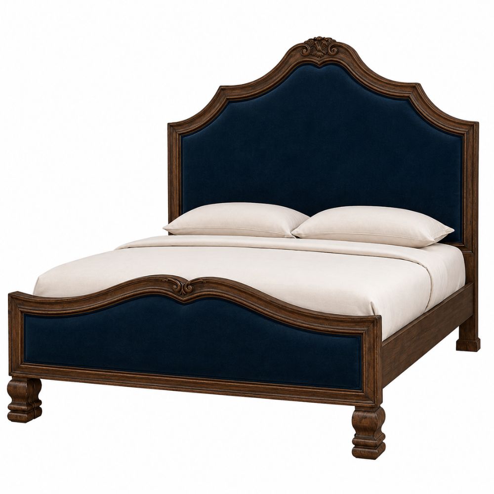 French Country Blue Velvet Bed