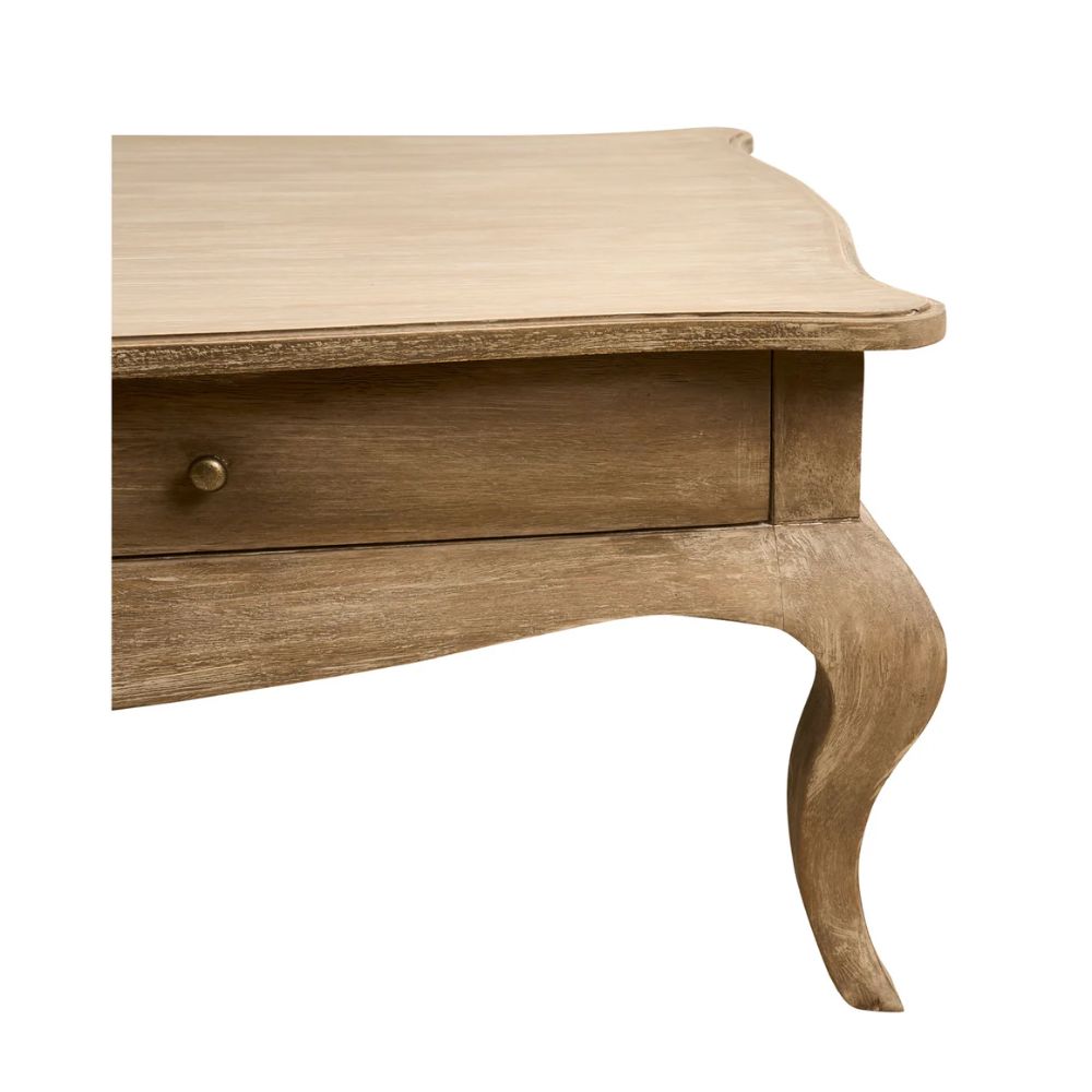 Natural Wood French Coffee Table with Drawers