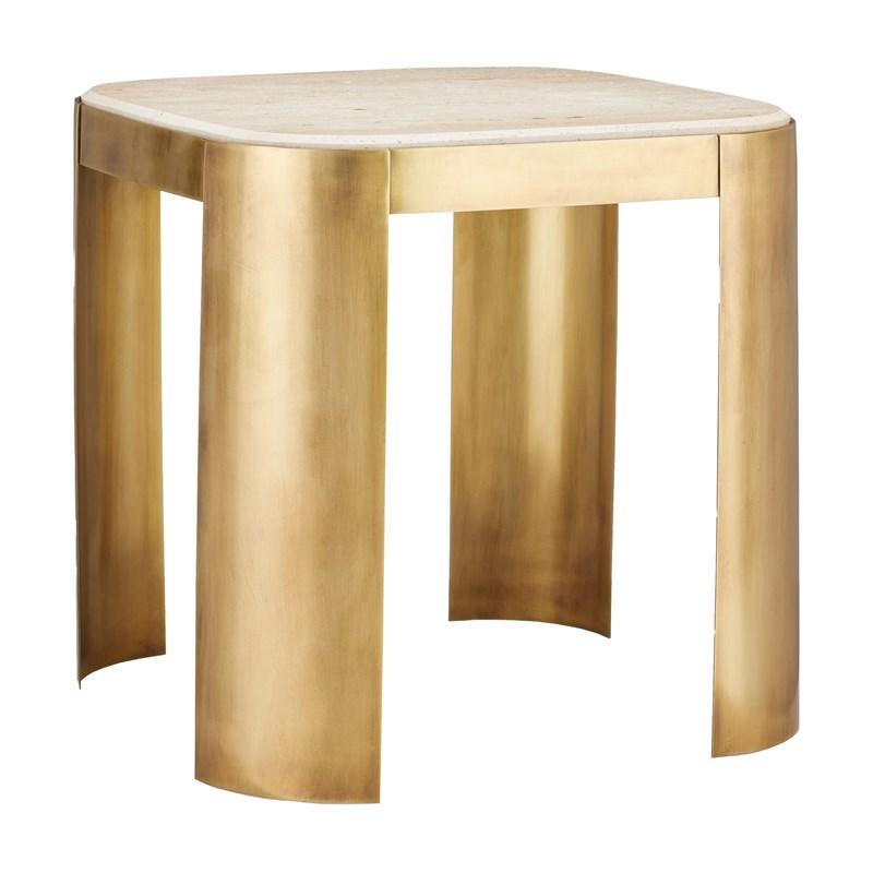 Golden Glam Accent Table with Travertine Top