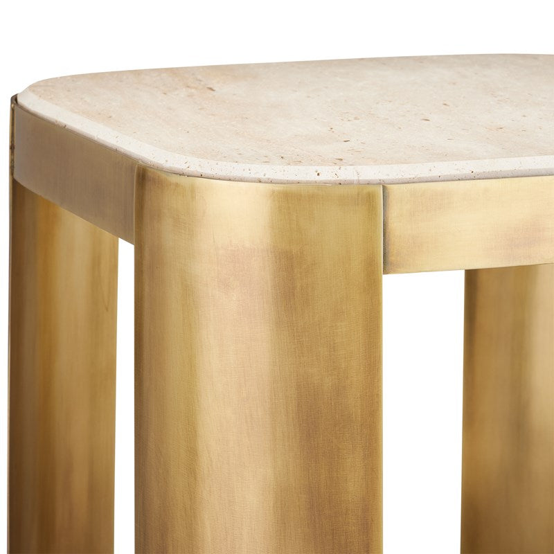 Golden Glam Accent Table with Travertine Top