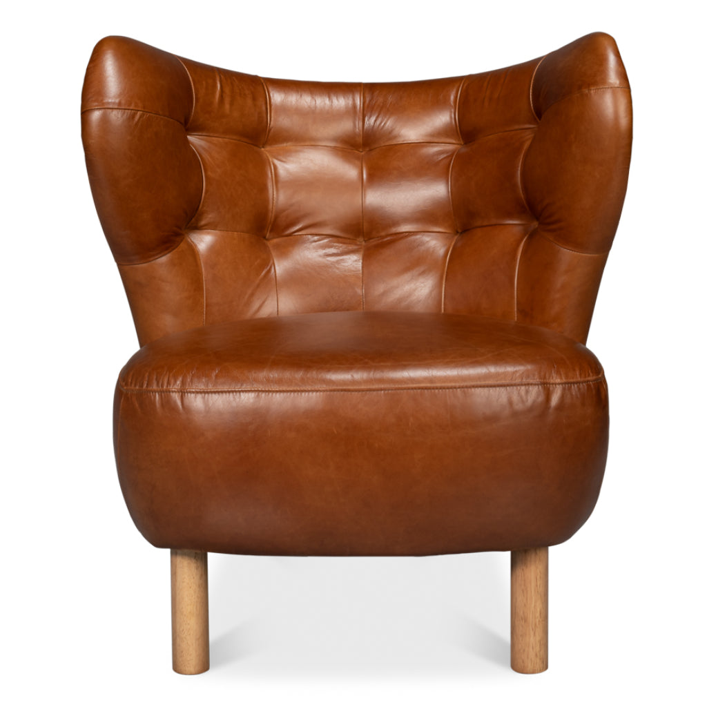 Havana Brown Leather Curved Back Accent Chair