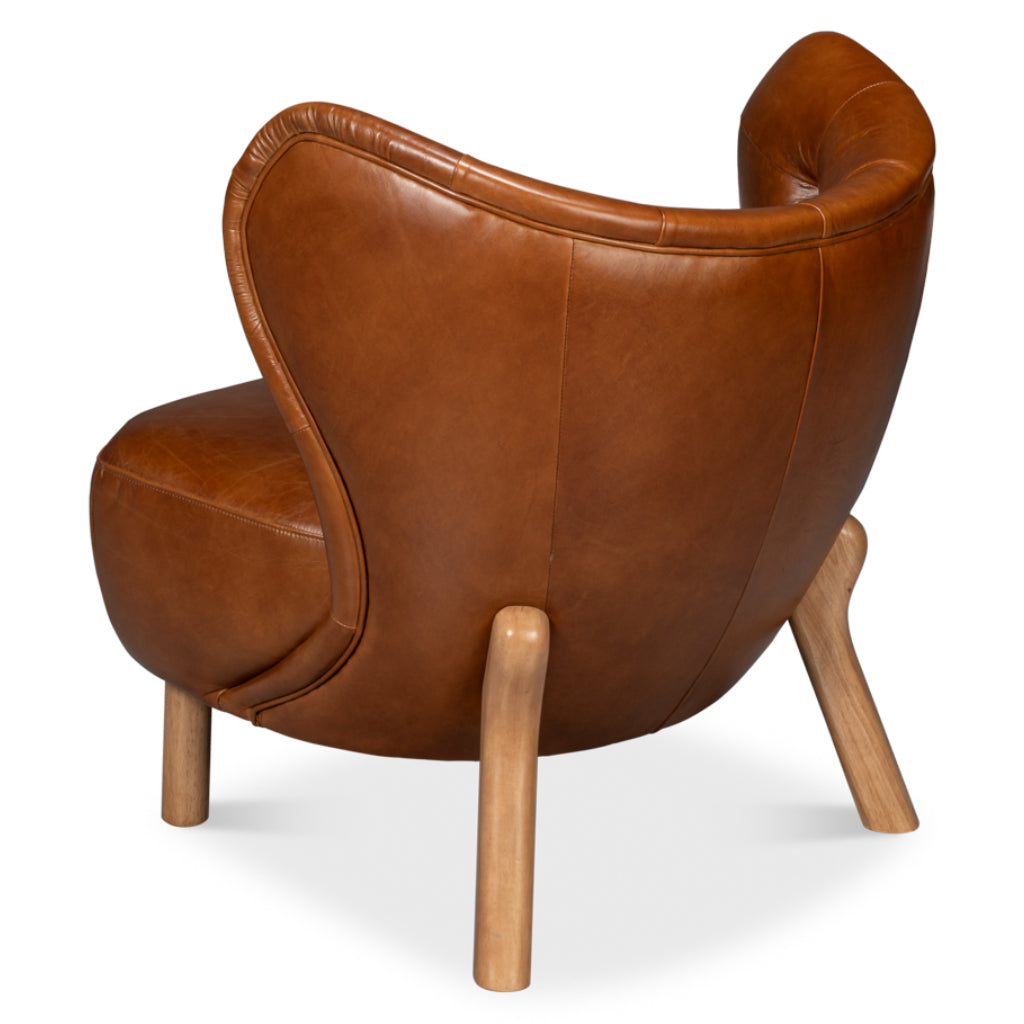 Havana Brown Leather Curved Back Accent Chair