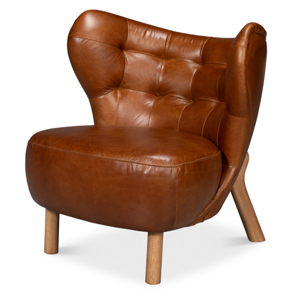 Havana Brown Leather Curved Back Accent Chair