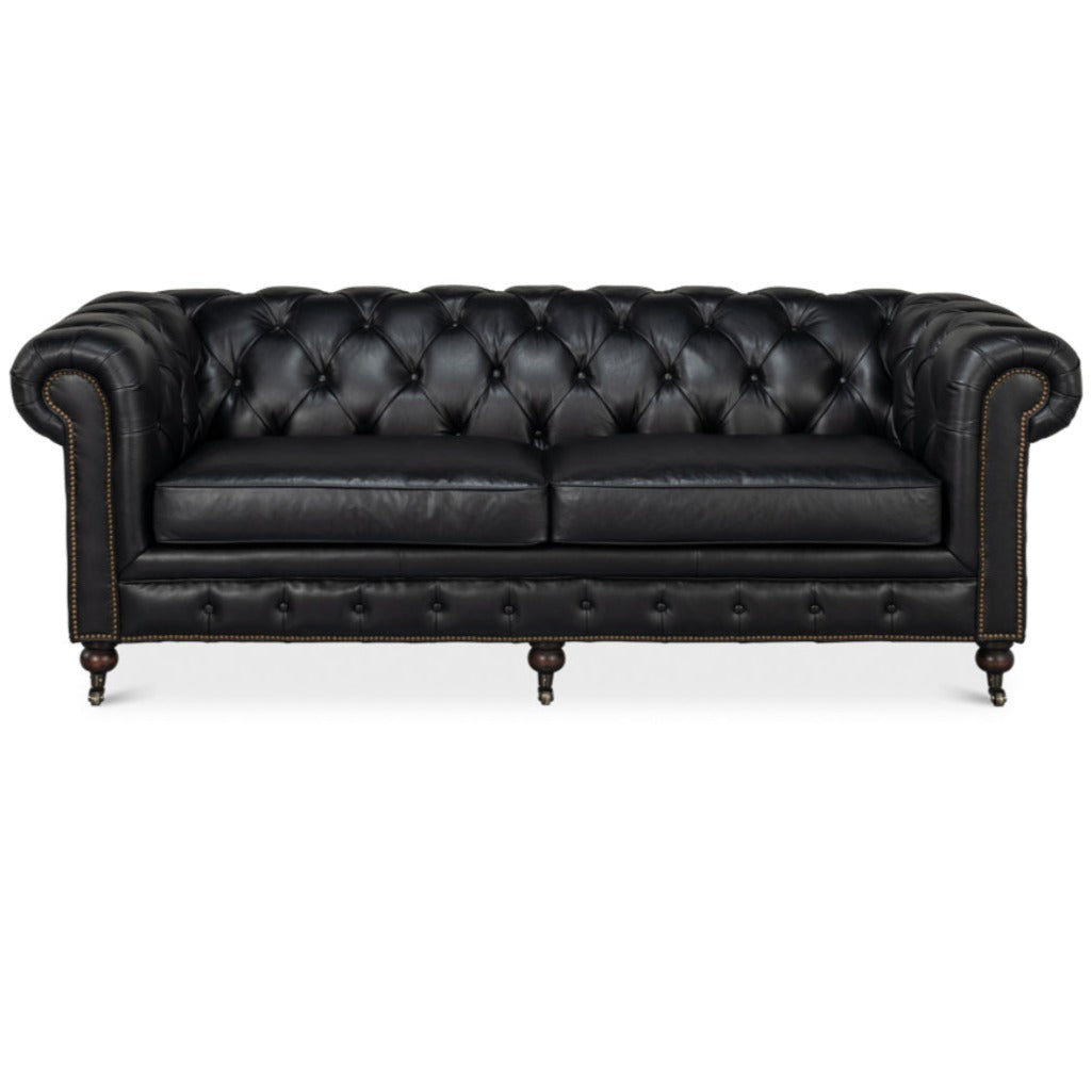 Club Room Black Leather Tufted Chesterfield Sofa