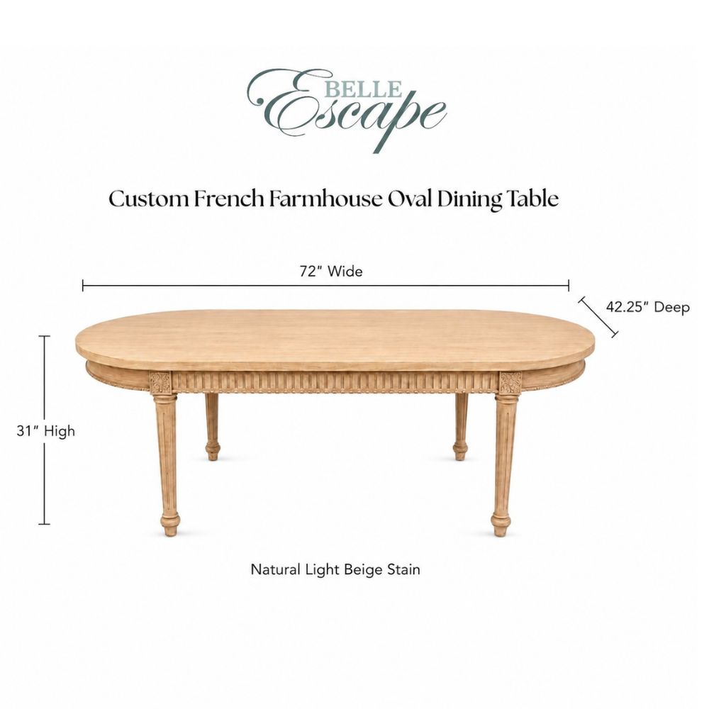72” Wide Custom Light Wood Stained French Louis Oval Dining Table