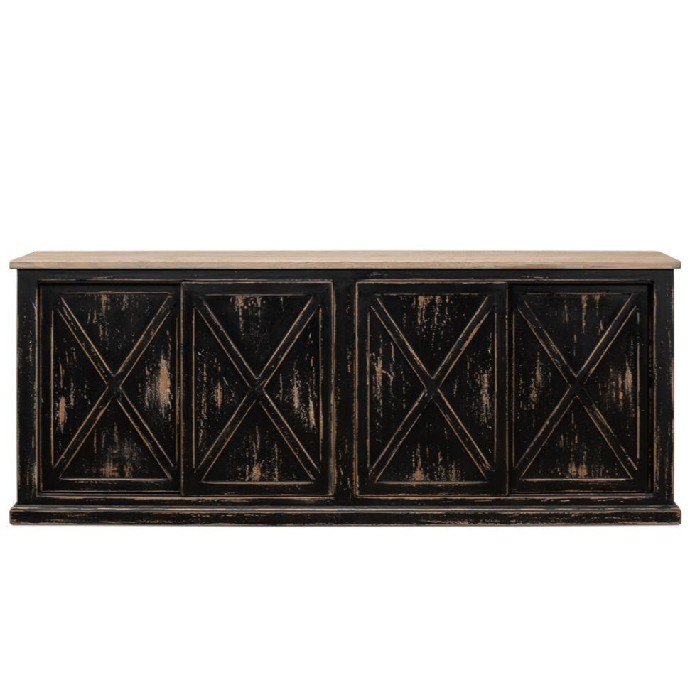 Aged Black X-Design Door Sideboard