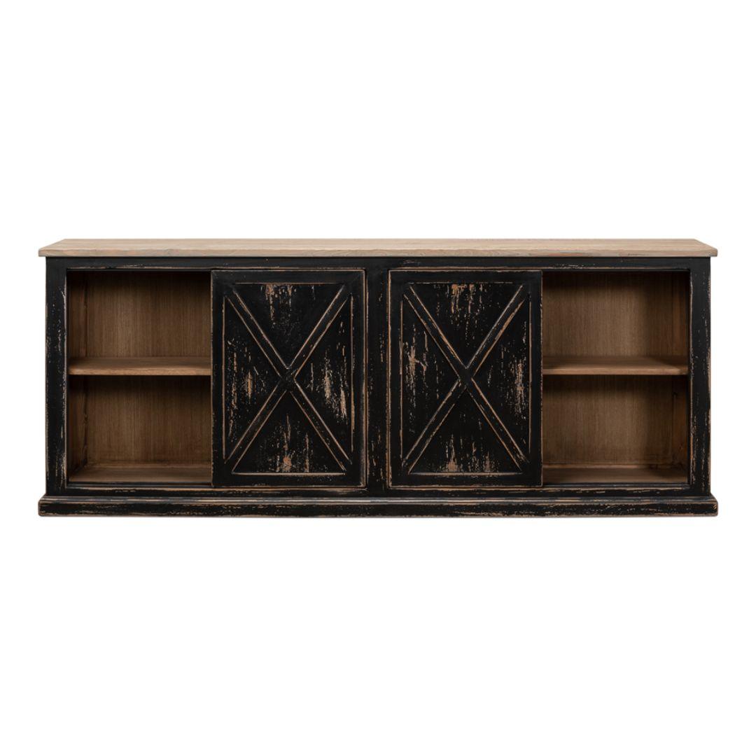 Aged Black X-Design Door Sideboard