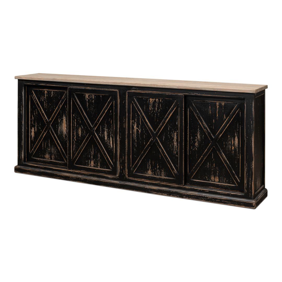 Aged Black X-Design Door Sideboard