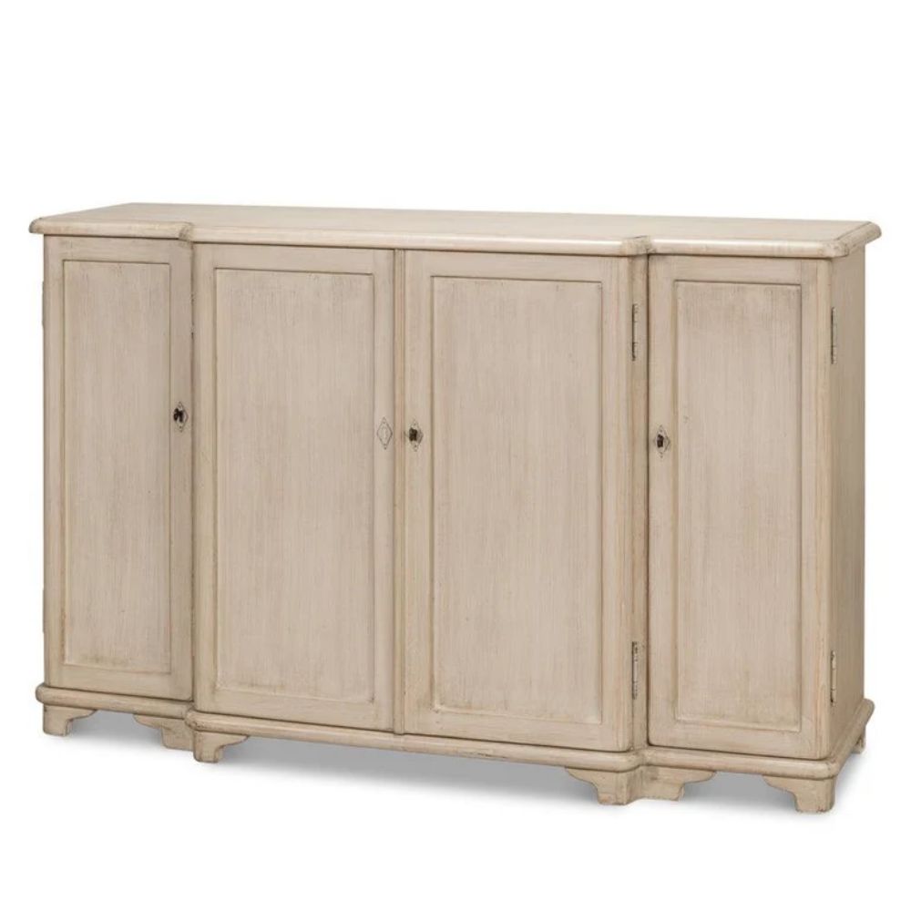 Shabby chic sideboard with four doors, distressed finish, French country style storage cabinet
